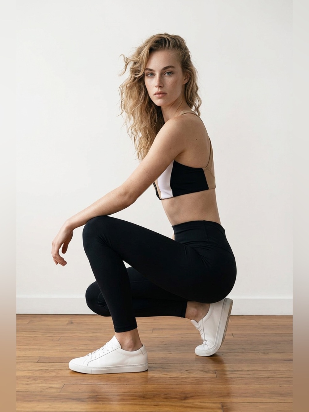 Set of 2 Colorblock Zip-Front Sports Bra and Athleta Leggings - Tan/White/Black - Picture 10 of 16